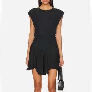 Free People Black Jazzy Short Sleeve Asymmetrical Mini Dress